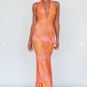 Extravagant orange and pink maxi dress